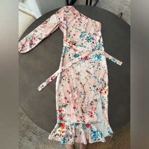 Holykity floral, one shouldered dress with belt